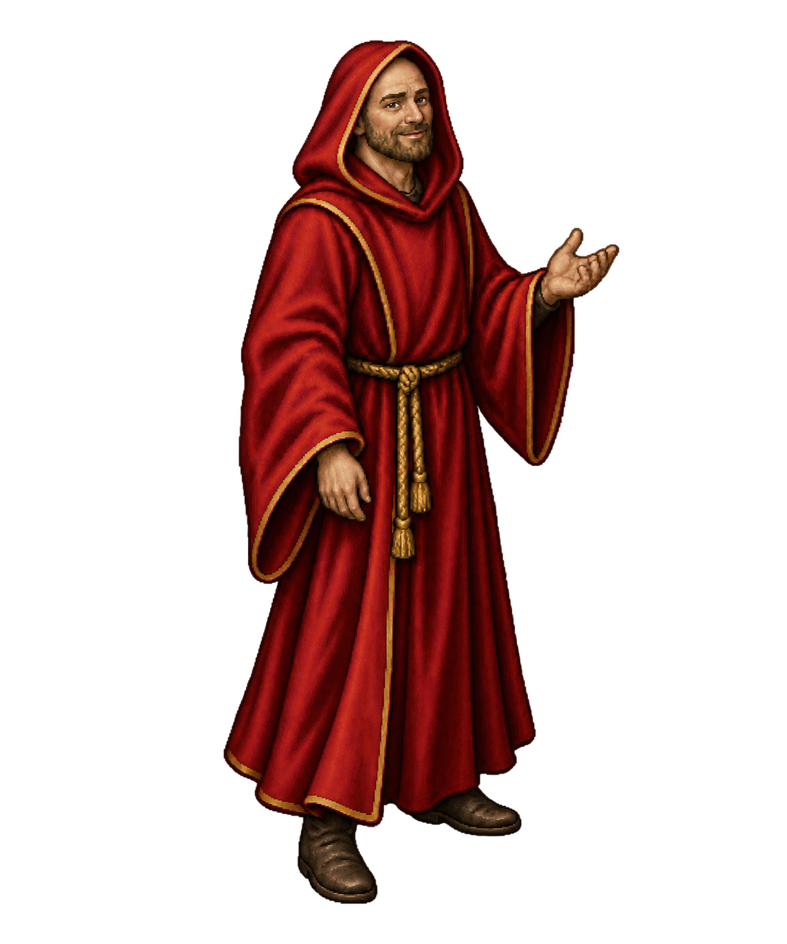 Bald UO-style Game Master wearing a red robe with his hood up