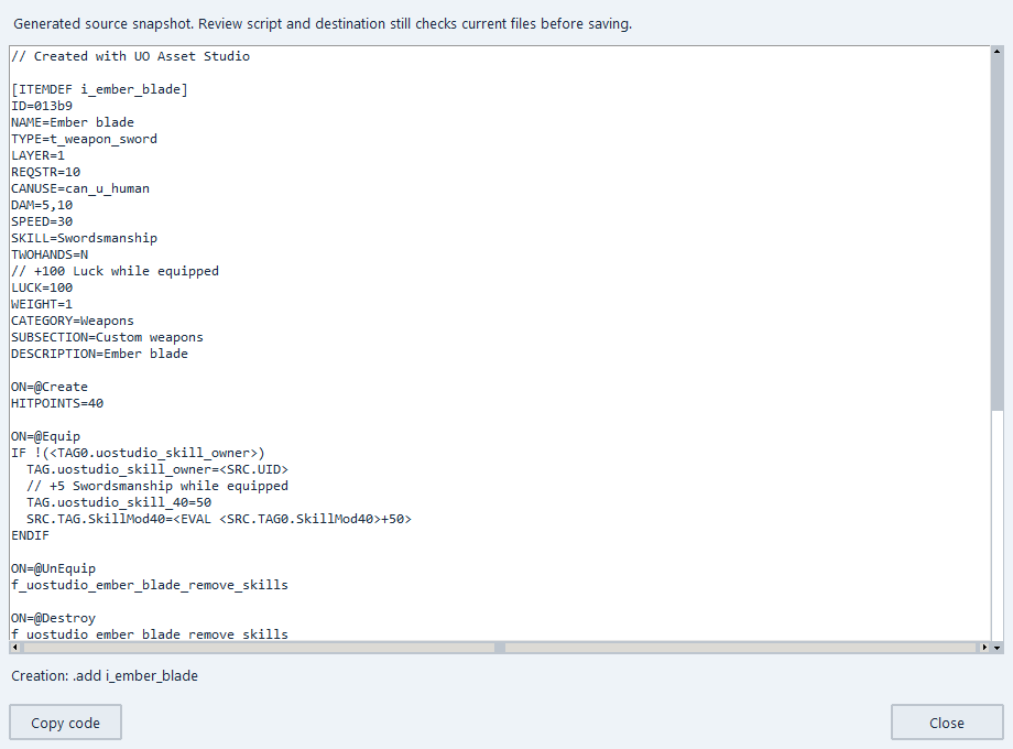 Generated script source preview
