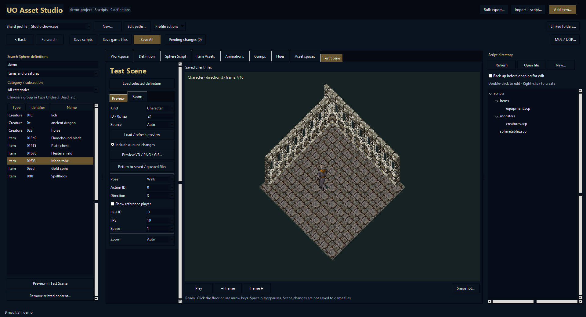 Lich animation in the in-app isometric Test Scene