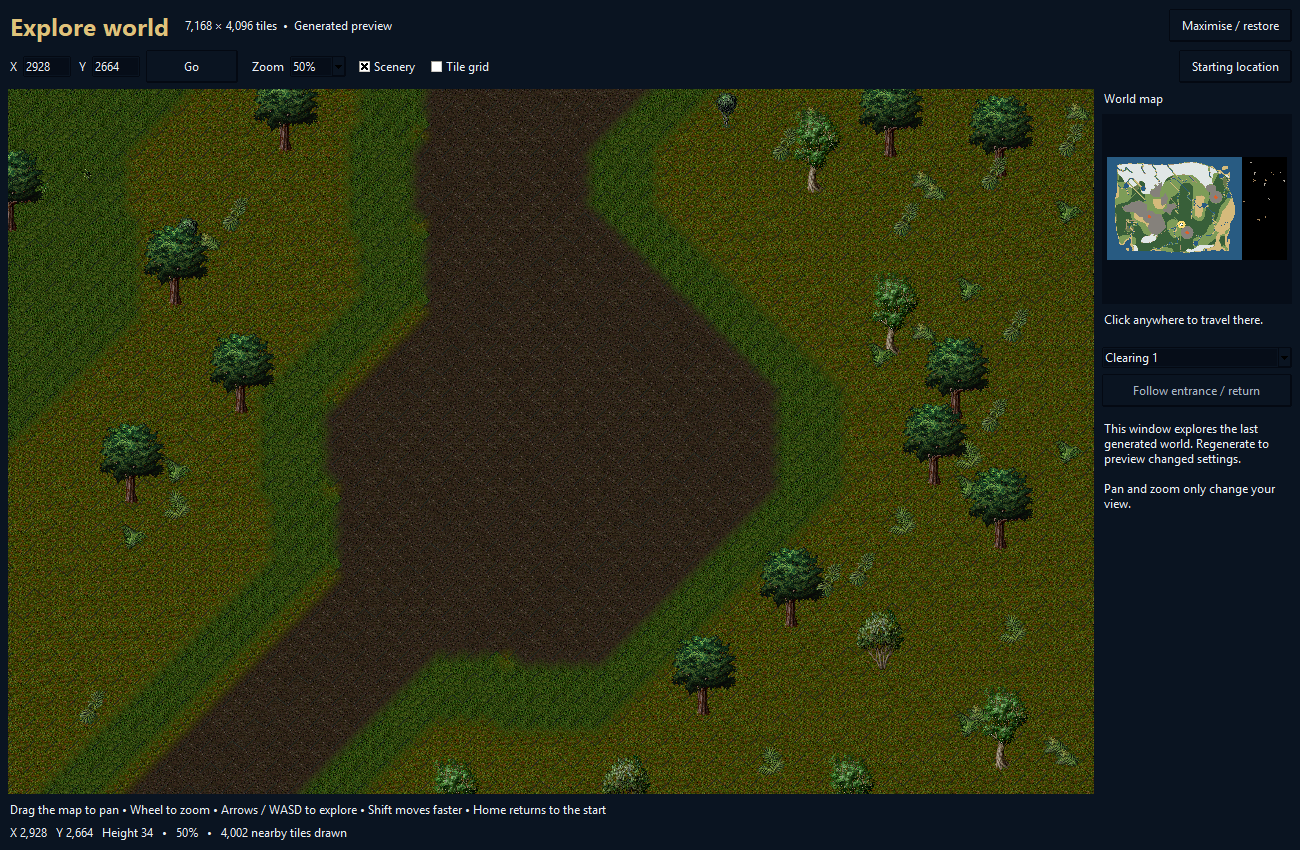 Exploring generated terrain, volcanoes and underground areas